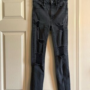 American Eagle Outfitters Black Skinny Jeans with Distressed Details
